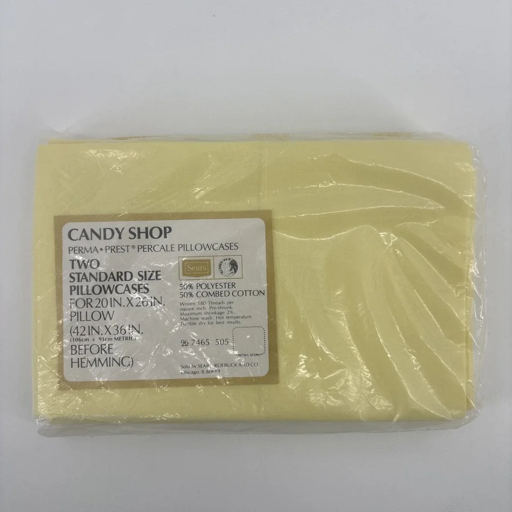 Sears‎ Perma-Prest Standard Pillowcases 50/50 Candy Shop Yellow New Old Stock